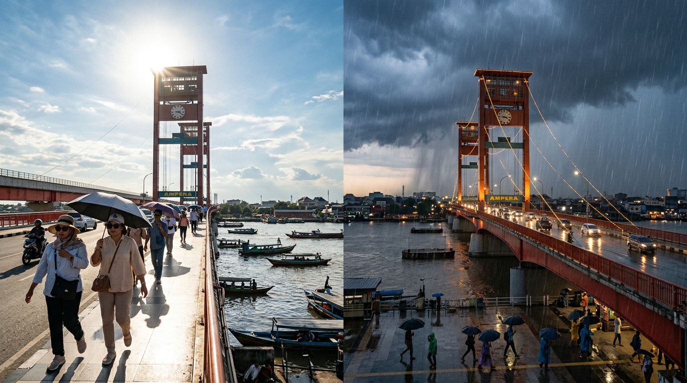 Prakiraan Cuaca Palembang 7 Hari Ke Depan 15-21 Juni 2026: Siap-Siap Hujan Malam + UV Ekstrem [Update 14 Juni 2026]