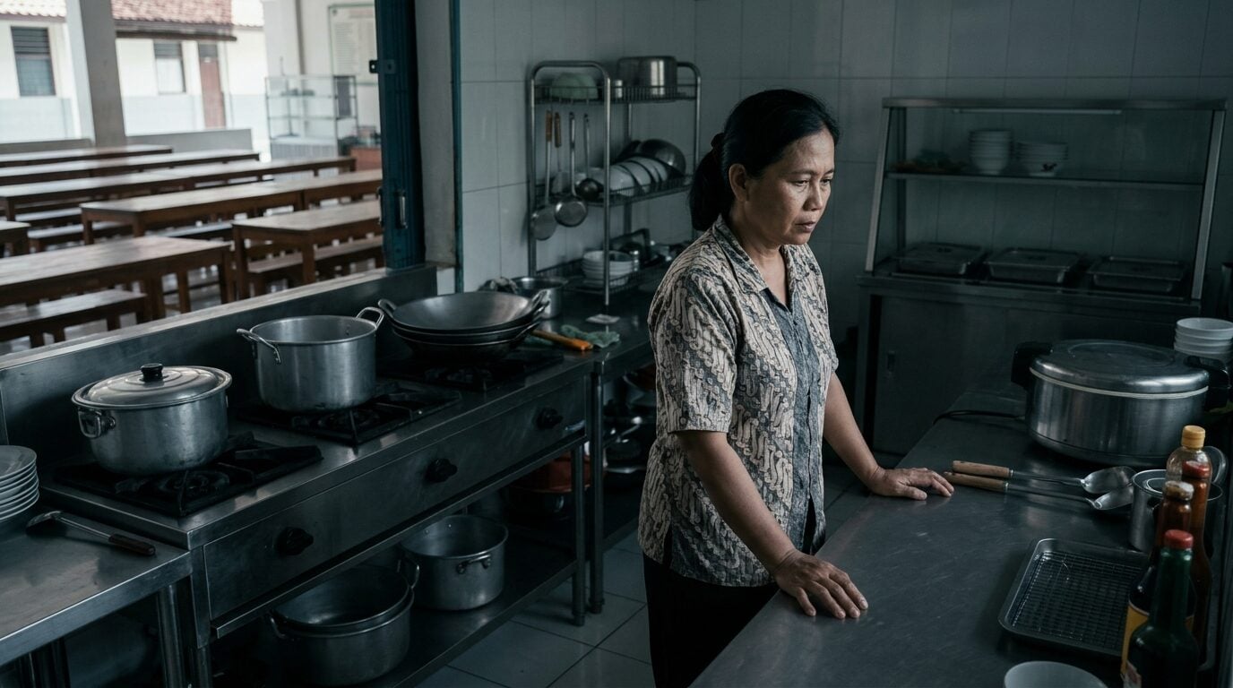 Pengusaha kantin sekolah di dapur kosong saat libur MBG dihentikan sementara