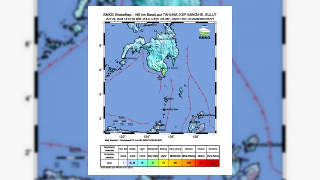 Gempa M6.8 Guncang 196 km BaratLaut TAHUNA-KEP.SANGIHE-SULUT, Kedalaman 10 km