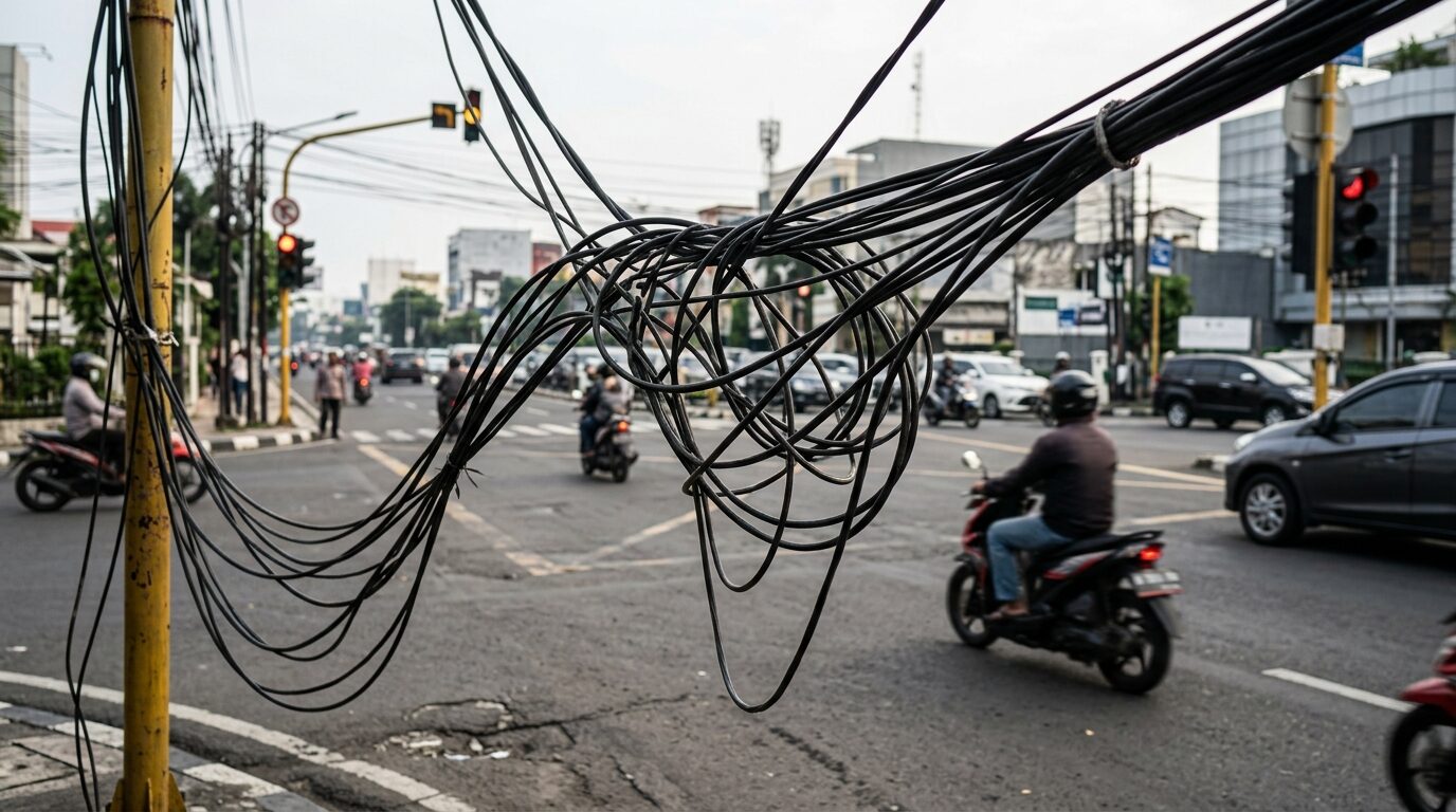 Kabel listrik menjuntai berbahaya di atas jalan Jaksel tempat kecelakaan siswi SMAN 6