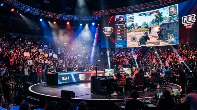 Suasana kompetisi PUBG Mobile Global Open 2026 Group Stage dengan tim bertanding di arena esports internasional