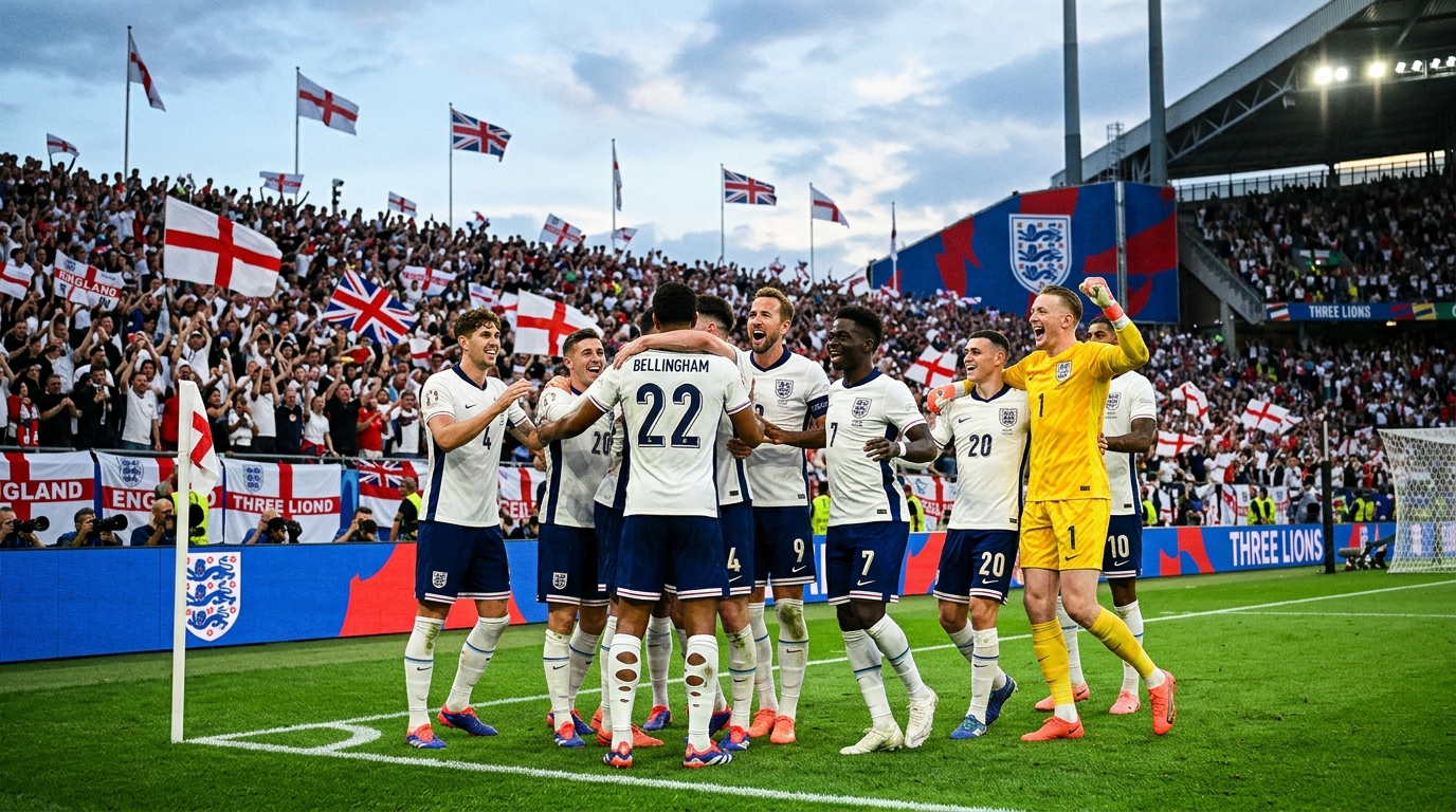 Timnas Inggris dalam aksi turnamen besar dengan jersey putih khas Three Lions