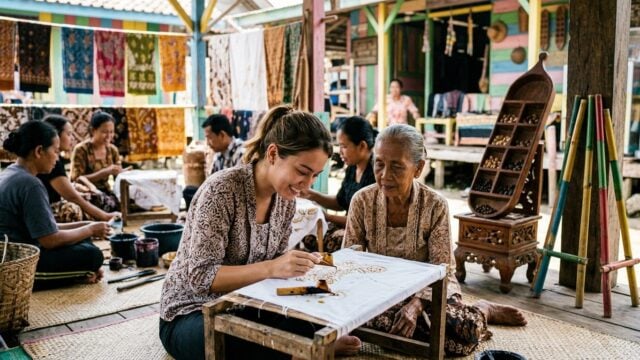 Pengunjung belajar membatik di Kampung Batik Tin Gundih Surabaya, contoh kampung kreatif berbasis budaya dan edukasi tradisio