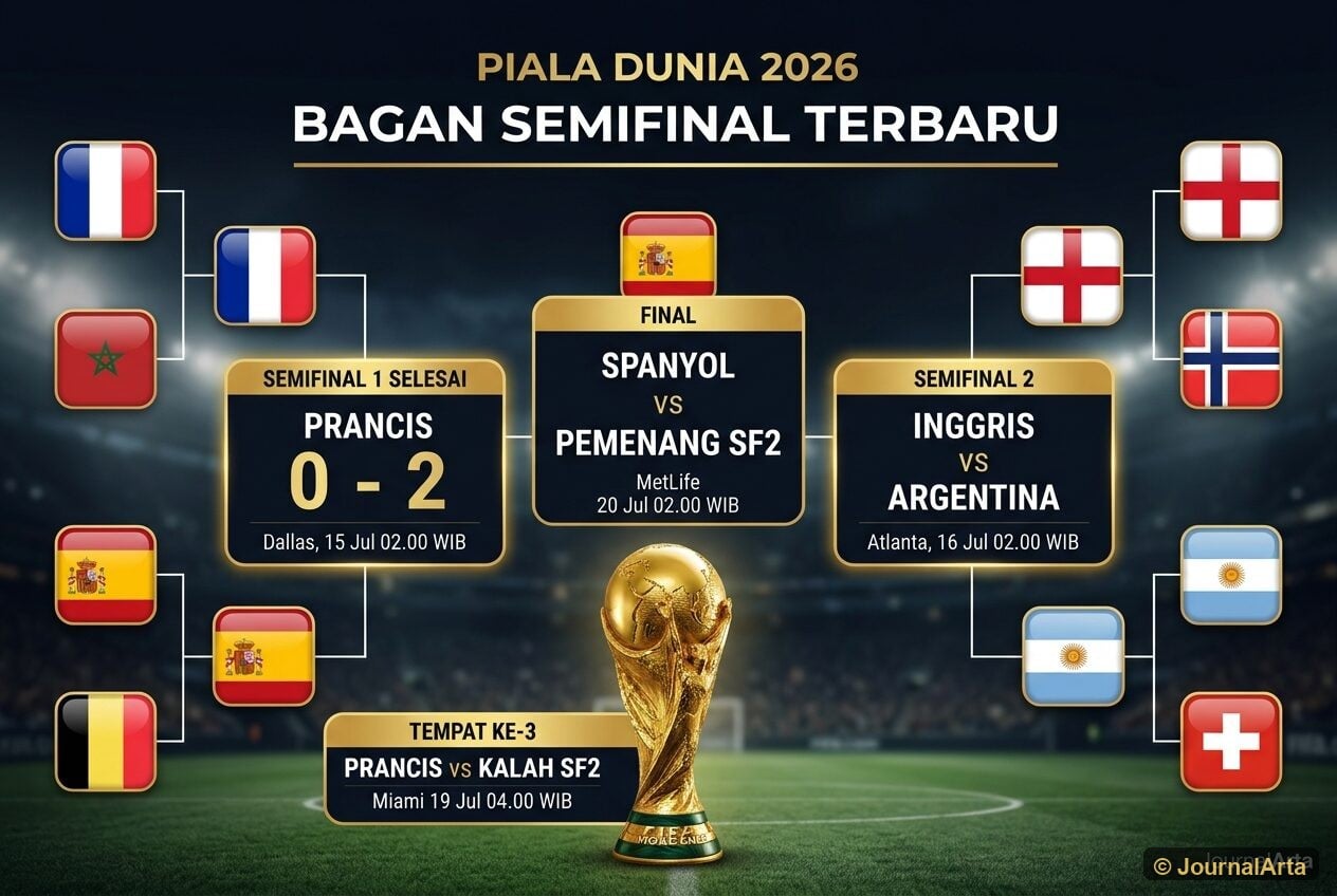 Bagan semifinal Piala Dunia 2026 terbaru: Spanyol ke final setelah 2-0 atas Prancis