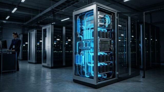 Ilustrasi teknologi baterai berbasis air untuk infrastruktur pusat data