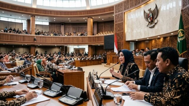 Suasana rapat paripurna DPR RI membahas RUU Perampasan Aset dengan pimpinan DPR dan anggota komisi di gedung DPR Senayan Jaka