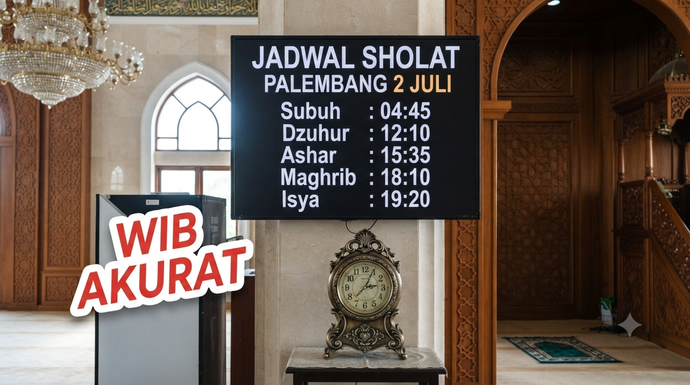 Jadwal Sholat Palembang 2 Juli 2026 Subuh Isya WIB Hari Ini