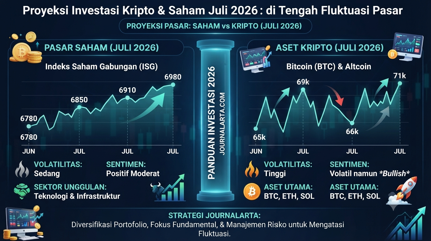 Grafik pergerakan pasar saham dan kripto di tahun 2026 sebagai panduan investasi