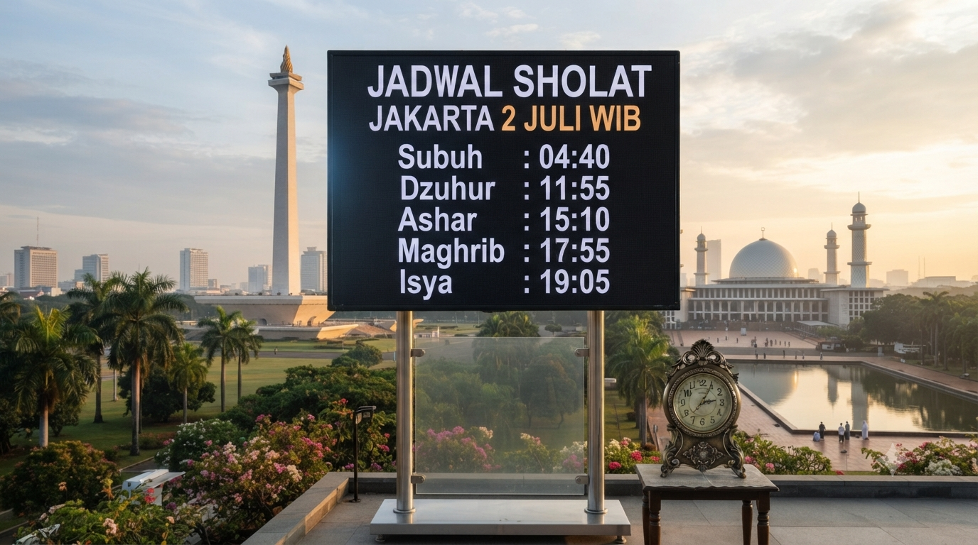 Jadwal Sholat Jakarta 2 Juli 2026 Subuh Isya WIB Lengkap
