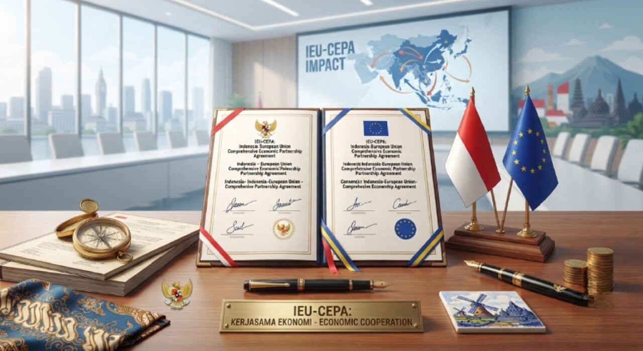 Ilustrasi kerja sama ekonomi antara Indonesia dan Uni Eropa dalam rangka IEU-CEPA
