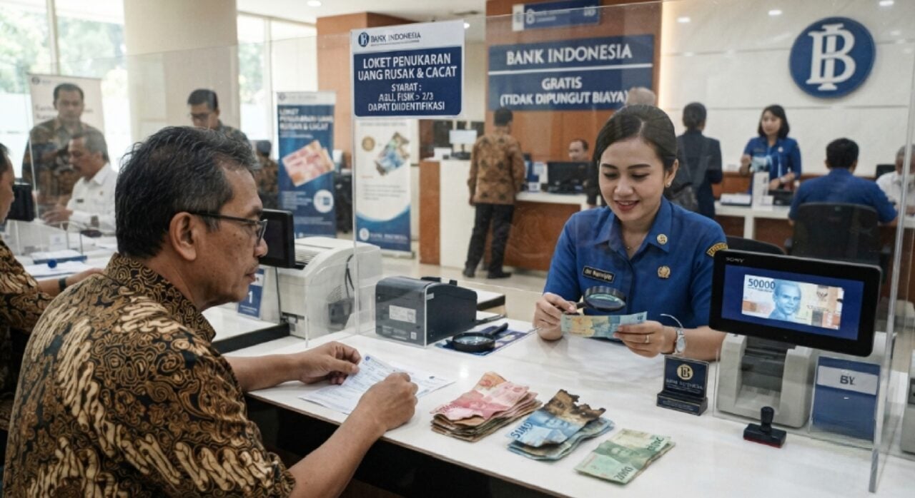 Ilustrasi panduan menukar uang rusak dan cacat di Bank Indonesia secara resmi dan gratis