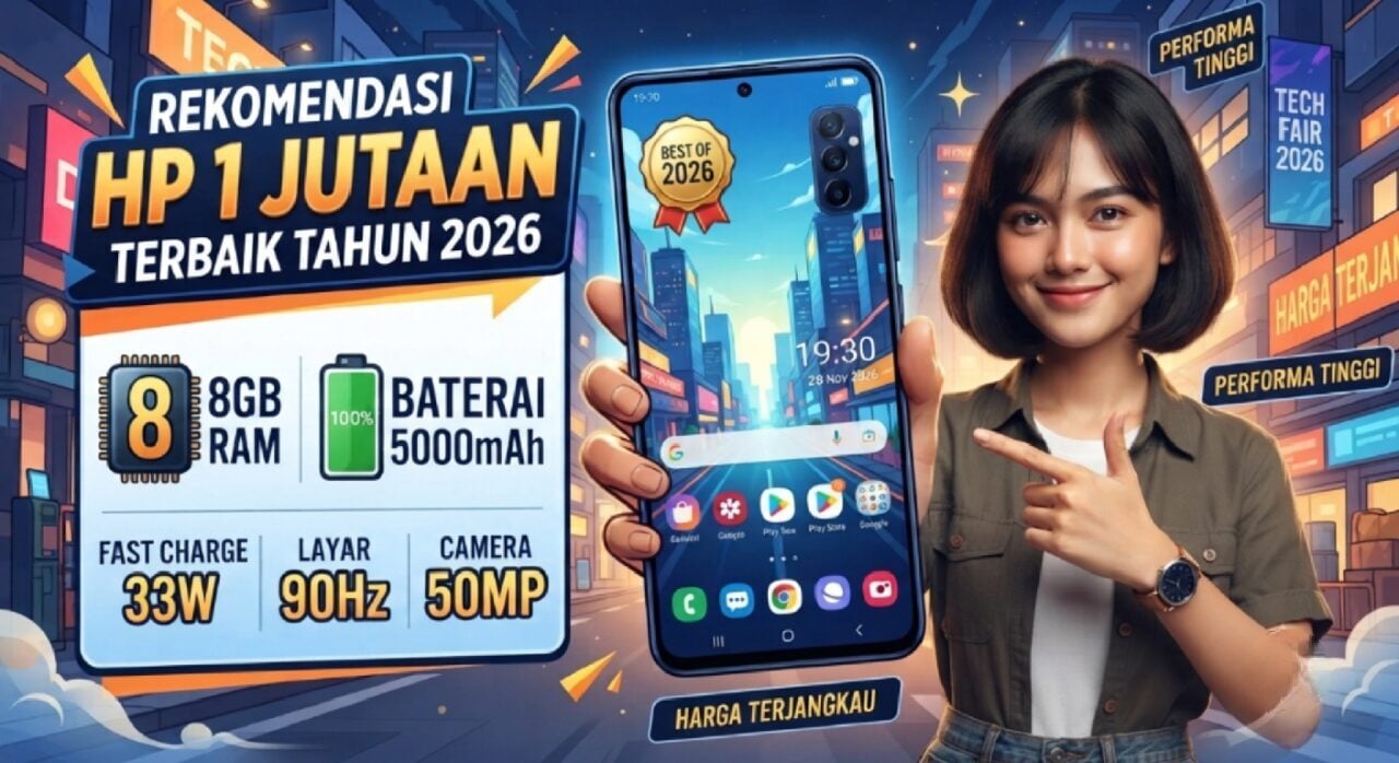 Ilustrasi rekomendasi HP 1 jutaan terbaik tahun 2026 dengan spesifikasi RAM 8GB dan baterai 5000mAh