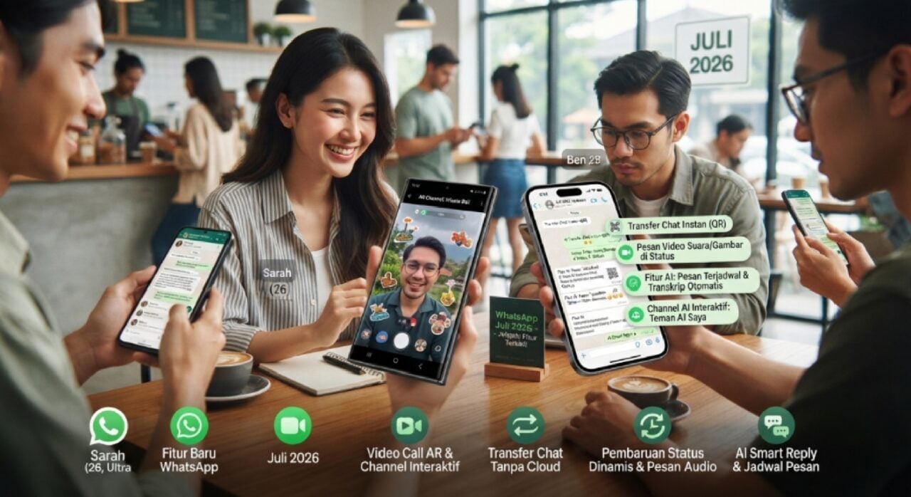 Ilustrasi berbagai fitur terbaru yang diluncurkan WhatsApp pada bulan Juli 2026