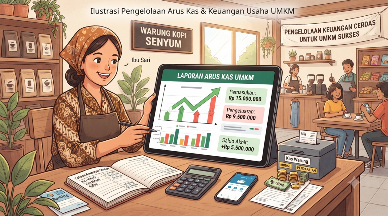 Ilustrasi pengelolaan arus kas dan keuangan usaha UMKM