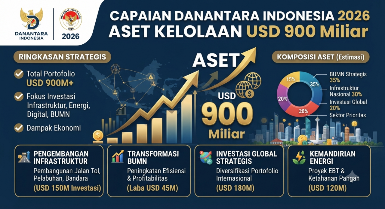 infografis capaian danantara indonesia 2026 aset usd 900 miliar