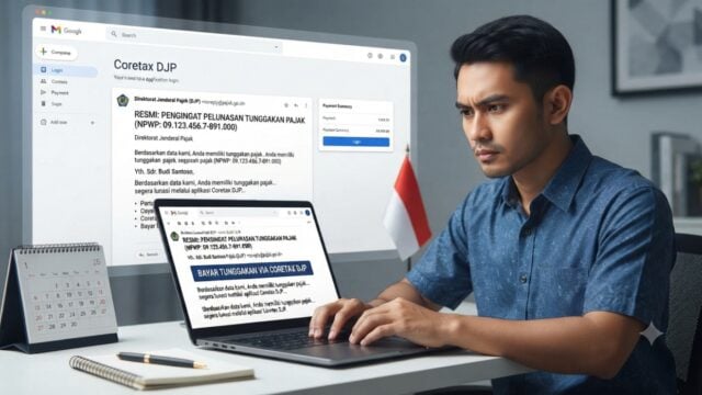 Ilustrasi email resmi Direktorat Jenderal Pajak (DJP) kepada wajib pajak sebagai pengingat pelunasan tunggakan pajak melalui