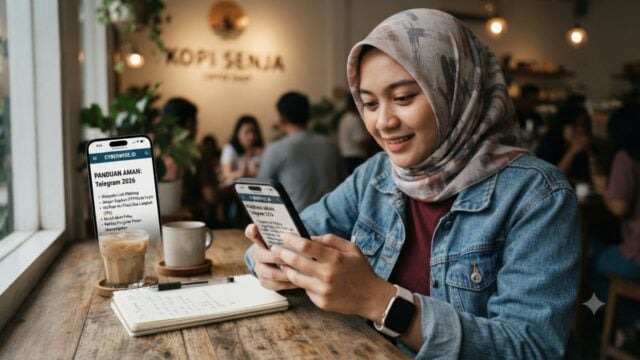 Orang sedang melihat cara aman dari penipuan telegram 2026