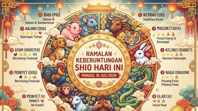 Ilustrasi dua belas shio melambangkan ramalan keberuntungan hari ini Minggu 19 Juli 2026