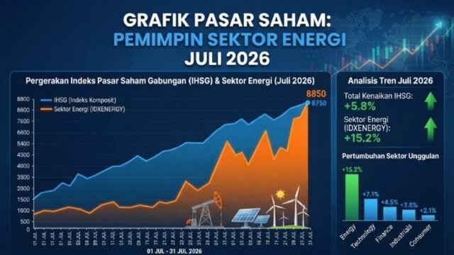 Grafik pergerakan pasar saham dan sektor energi yang memimpin tren ekonomi Juli 2026