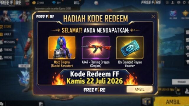 Kode Redeem FF Kamis 22 Juli 2026: Klaim Hadiah Gratis Langsung Masuk Akun