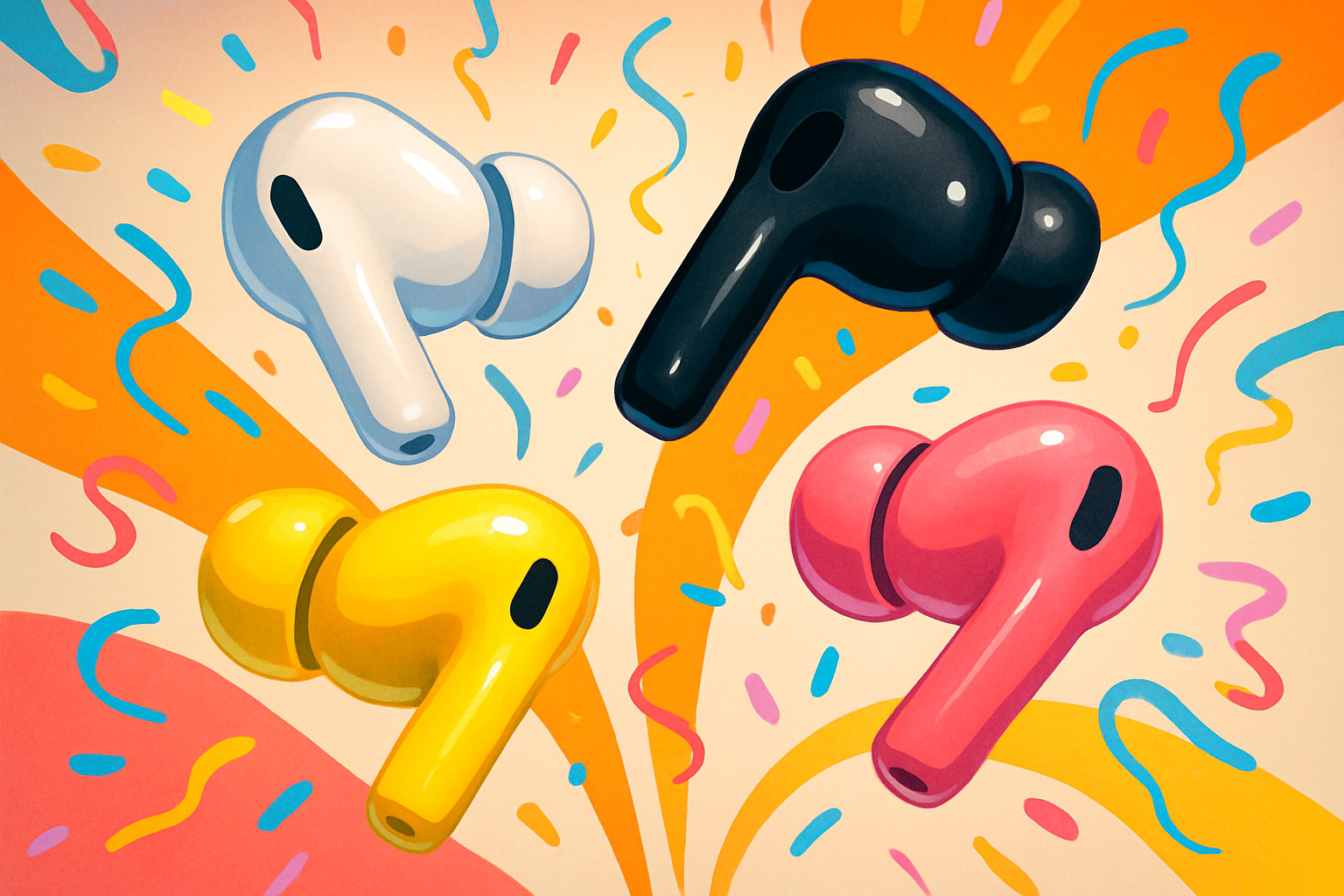 Ilustrasi konsep empat warna Nothing Ear 3a: putih, hitam, kuning, pink