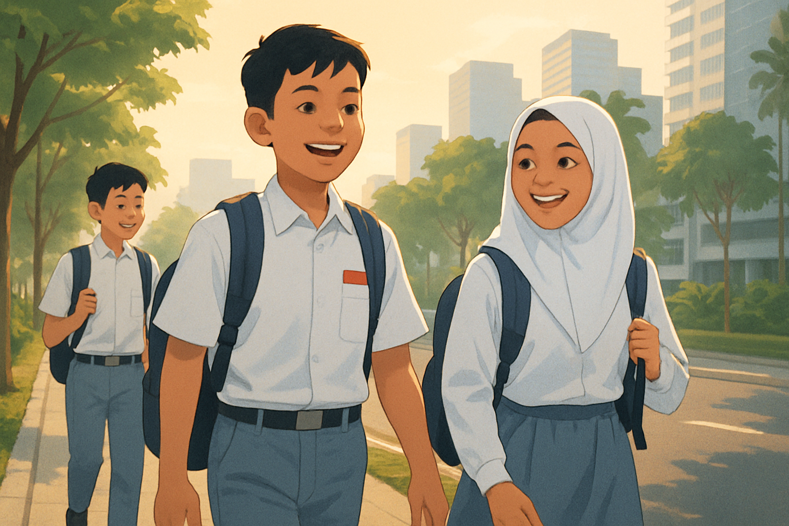Ilustrasi siswa berangkat sekolah tahun ajaran baru