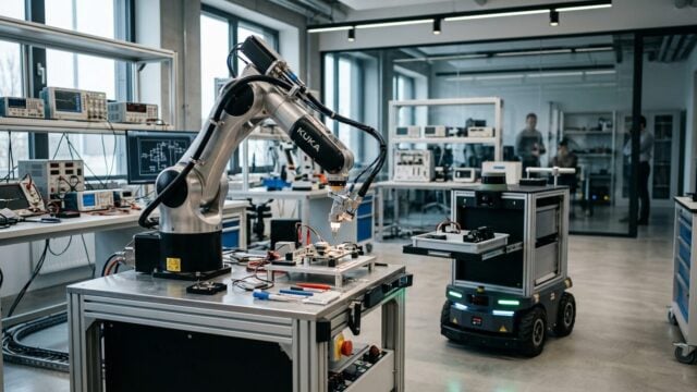 Robot canggih berkolaborasi dalam lingkungan laboratorium menggunakan teknologi Robotics ER 2