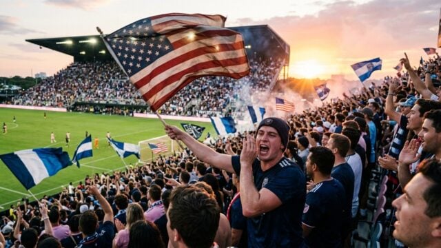 Suasana antusias penonton di stadion sepak bola Amerika Serikat