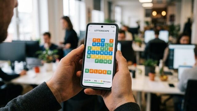 Tampilan layar ponsel memainkan game teka-teki kata NYT Connections