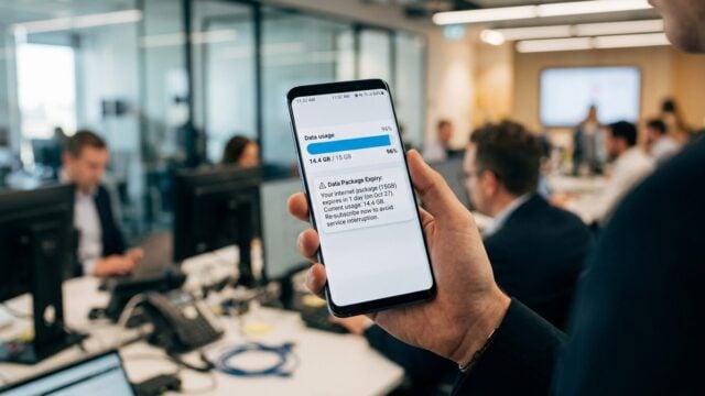 Smartphone menunjukkan informasi sisa kuota internet yang masih berlaku