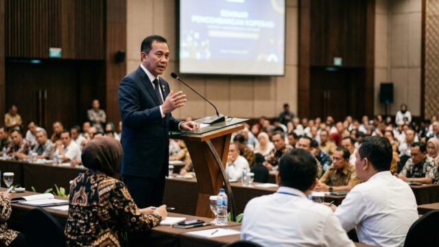 Menteri Koperasi Ferry Juliantono menyampaikan rencana RUU Perkoperasian baru di seminar Great Institute Jakarta