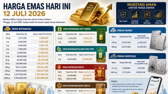 Update Harga Emas dan Perak Hari Ini Minggu 12 Juli 2026, Cek Daftar Lengkapnya
