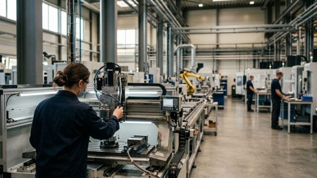 Suasana area produksi industri manufaktur yang sedang beroperasi di Indonesia