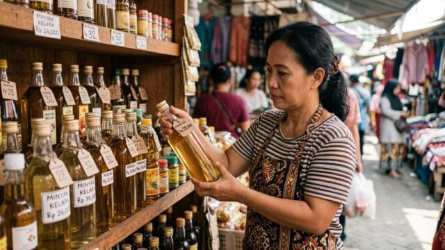 satgas pangan memeriksa pasokan MinyaKita di pasar rakyat Sidoarjo