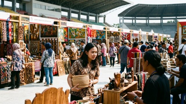 Suasana pengunjung melihat produk UMKM di Bantul Creative Expo 2026