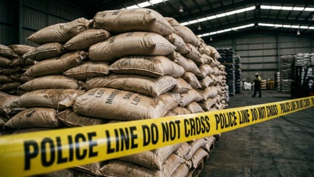 Tumpukan 28 ton pasir timah ilegal hasil sitaan Bareskrim Polri di Belitung Timur