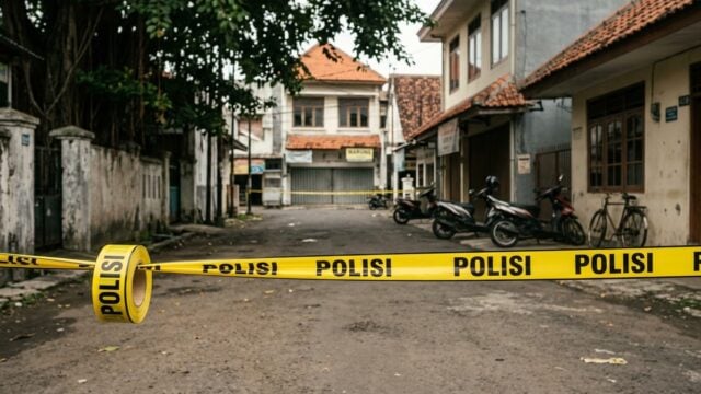 Garis polisi di lokasi kejadian perkara begal di Tangerang Selatan