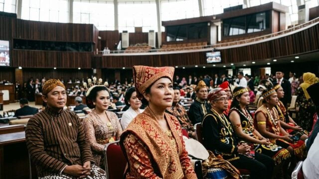 Anggota parlemen mengenakan busana adat di Sidang Tahunan MPR RI 2026