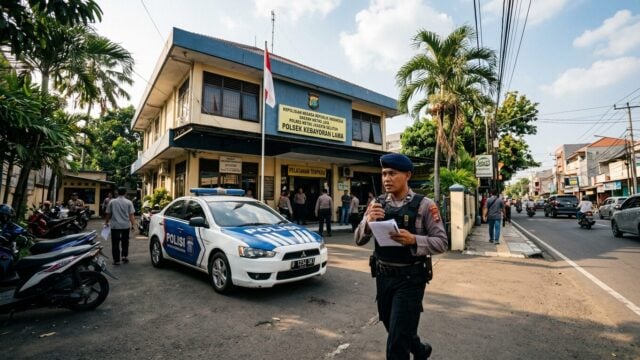 Suasana di sekitar Polsek Cakung setelah kejadian perampokan warga lansia