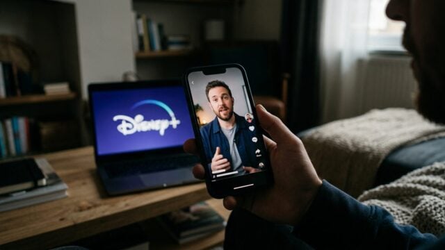 Kreator konten membuat video vertikal bertema Disney untuk aplikasi Disney+