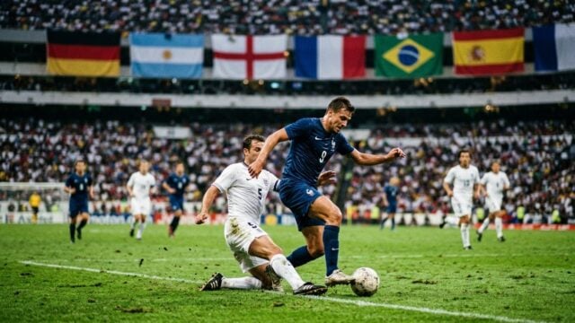Suasana lapangan stadion sepak bola menjelang pertandingan internasional bergengsi