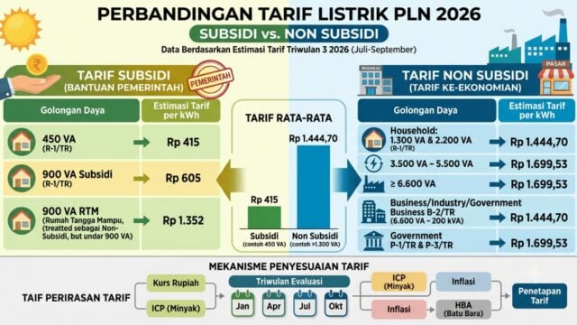 perbandingan tarif listrik subsidi vs non subsidi 2026 pln