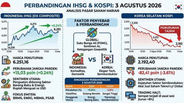 Perbandingan IHSG vs KOSPI 3 Agustus 2026: Bursa RI Lebih Tahan Banting