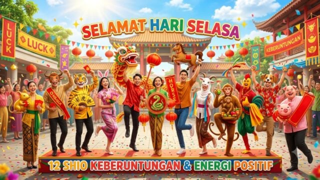 12 simbol shio dengan latar cerah dan energi positif, melambangkan keberuntungan hari Selasa