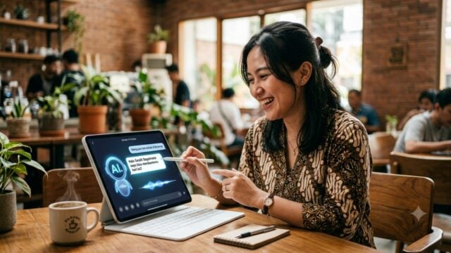 asisten AI cerdas berinteraksi dengan pengguna lewat perangkat digital