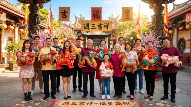12 simbol shio dengan latar cerah dan energi positif, melambangkan keberuntungan hari Rabu