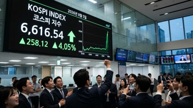 indeks kospi melonjak 4,05 persen ke 6616,54 pada 5 agustus 2026
