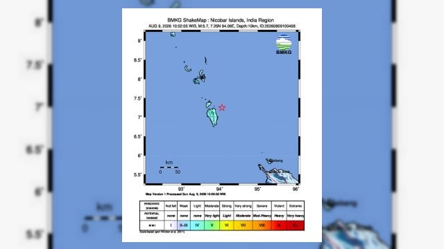 peta gempa magnitudo 5.7 barat laut sabang aceh 9 agustus 2026