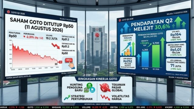Saham GOTO Ditutup Rp50 pada 11 Agustus 2026, Pendapatan Q2 Melejit 30,6%