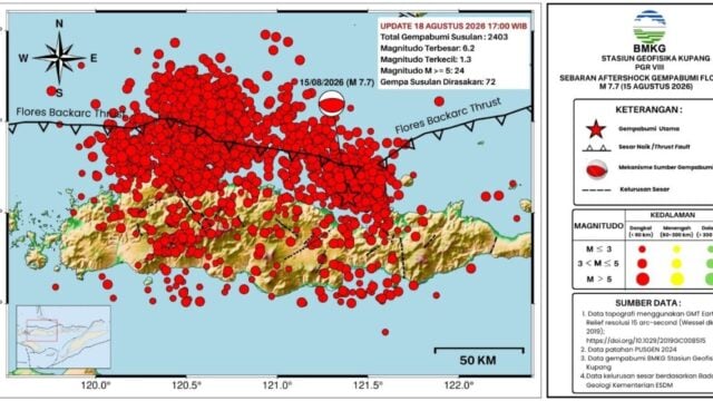 Update Gempa Flores M7.7: Sudah 2403 Gempa Susulan Hingga 18 Agustus 2026